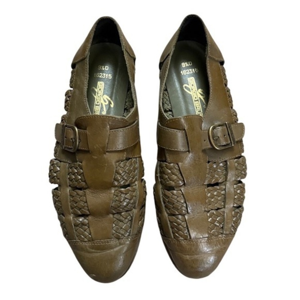 Vintage Giorgio Brutini Woven Leather Buckle Loafers 9.5 D Quiet Luxury Grandpa